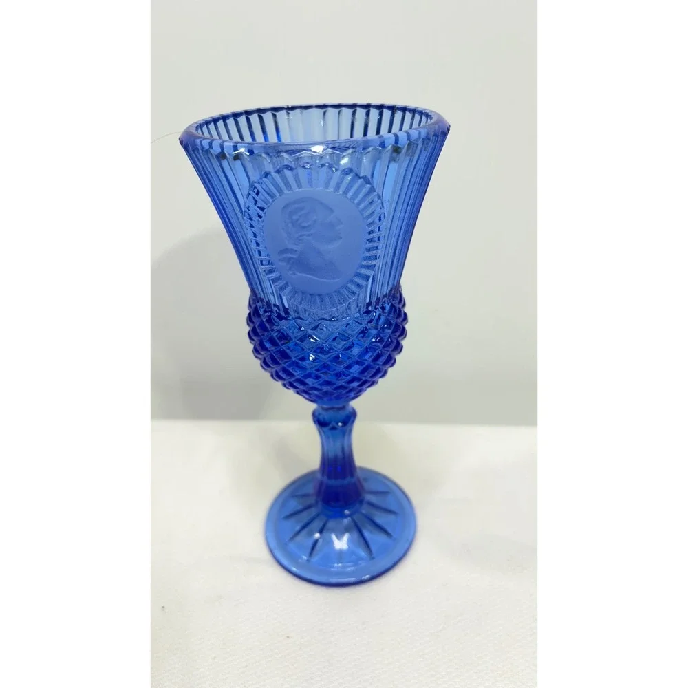 Vintage Glass Cape Cod Cobalt Blue Cameo Portrait Goblet 7.5